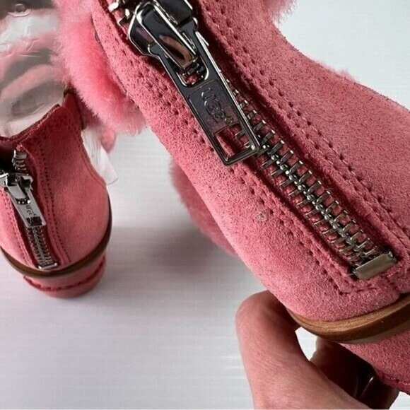UGG sandals womens 6 Pink Del Rey Fluff Heel Open Toe Zip Closure - Picture 13 of 16